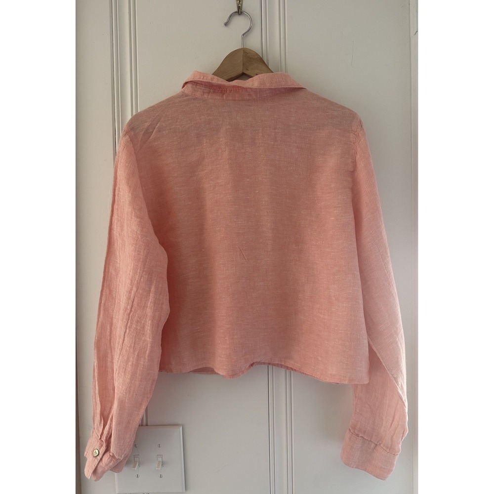 Cynthia Rowley 100% Linen Shirt Womens XL Coral Pink Cropped Button Down - Picture 2 of 6